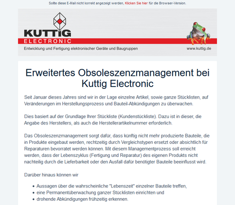 Erweitertes Obsoleszenzmanagement und weitere Neuigkeiten von Kuttig Electronic