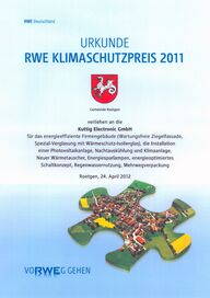Urkunde RWE-Klimaschutzpreis Kuttig Electronic